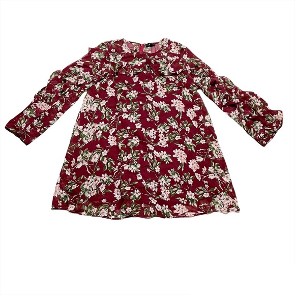 Very J Tops - Very J Flowy Floral Ruffle Sleeve Front Accent Sheer w/ Undershirt Size Large